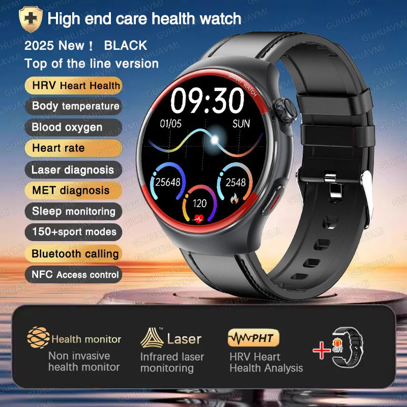 2025 New Laser detection Blood pressure Smart Watch Men Heart rate Pulse Three highs Blood oxygen Call Health Sports NFC Watches