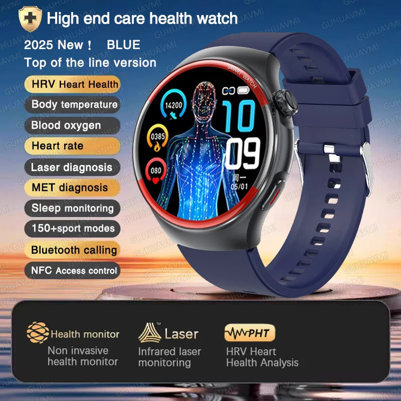 2025 New Laser detection Blood pressure Smart Watch Men Heart rate Pulse Three highs Blood oxygen Call Health Sports NFC Watches