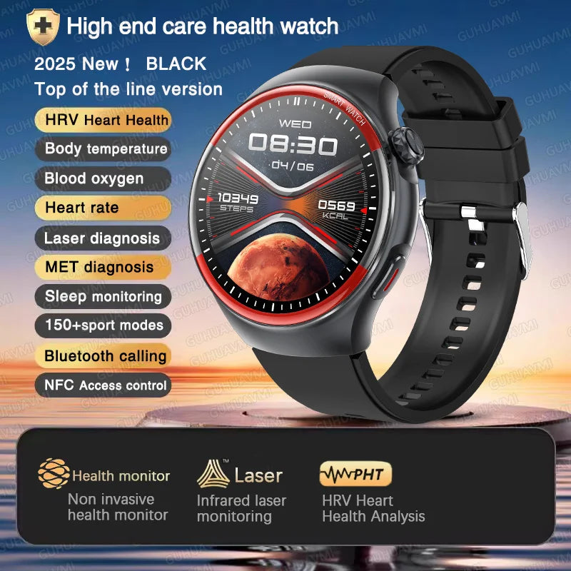 2025 New Laser detection Blood pressure Smart Watch Men Heart rate Pulse Three highs Blood oxygen Call Health Sports NFC Watches